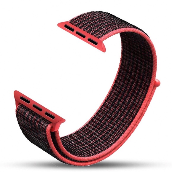 NEW Red Black Woven Loop Band For Apple Watch - Picture 2 of 4